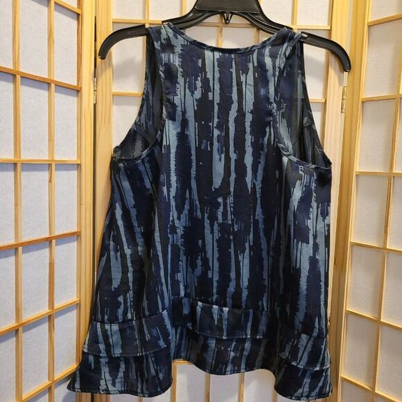 Apostrophe Womens Blue Ruffled Bottom Semi Sheer Tank/Blouse Sz M - Picture 8 of 8